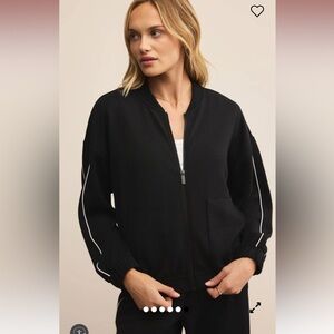 Z Supply On Track Oversized Jersey Black Bomber Jacket - Small